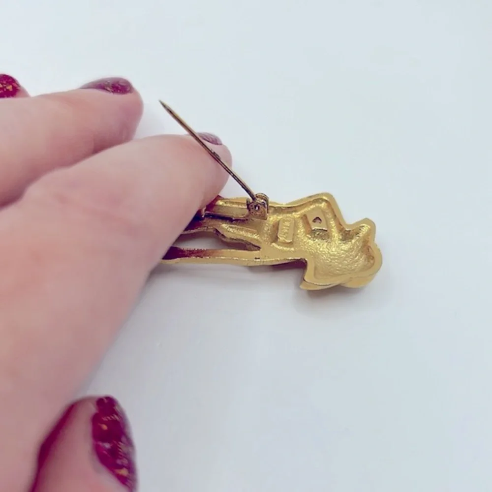 Vintage Signed FORT Lady Golfer Brooch | 3” Gold Tone Figural Pin